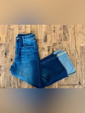 New Halara Flex Wide Leg Crop Cuffed Jean Denim Women's Size M 8